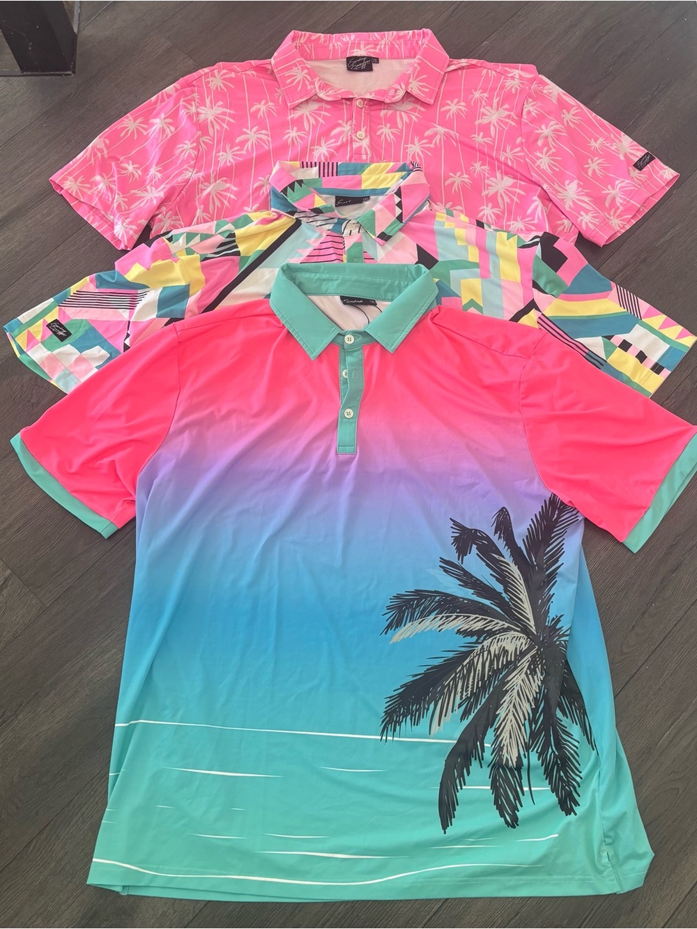 Sunday Swagger Golf Polo Shirts Lot of 3 Mens 2XL Summer Pink Palm Geometric